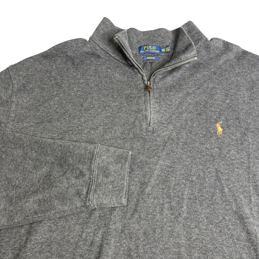 Polo Ralph Lauren Mens 3XLT Estate Rib Quarter Zip Pullover Charcoal Grey Cotton